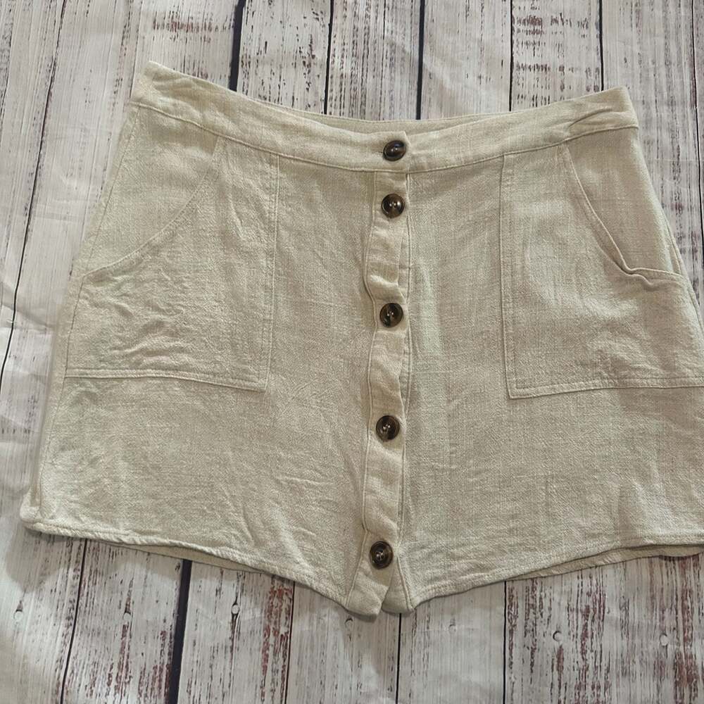 Y2K Cream Linen Blend Mini Skort Button Front Cottagecore Boho Chic M